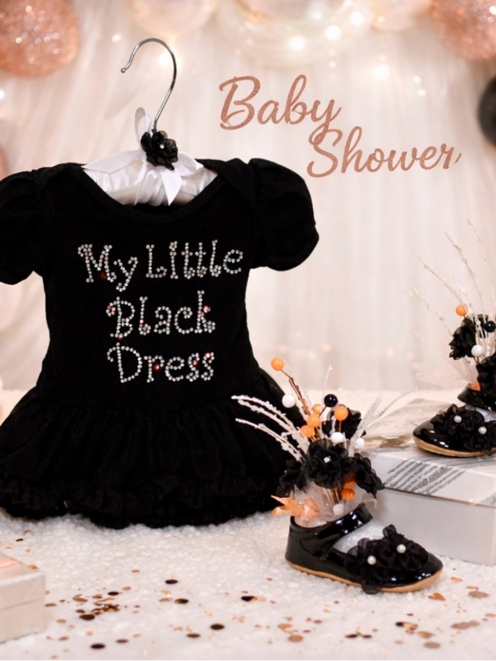 Little Black Dress Baby Shower Centerpiece, Little Girls Birthday, Wearable Set